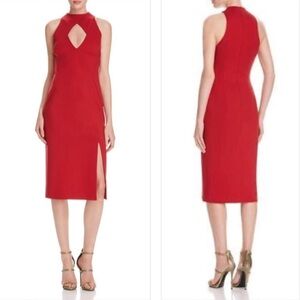 Nicholas Ponti Diamond Cut-Out Sleeveless Bodycon Midi Dress Cocktail Red 2